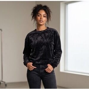 For Days Organic Velour Pullover Women S Black Cropped Soft Lounge Whimsigoth